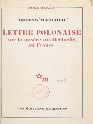 cover image of Lettre polonaise sur la misère intellectuelle en France